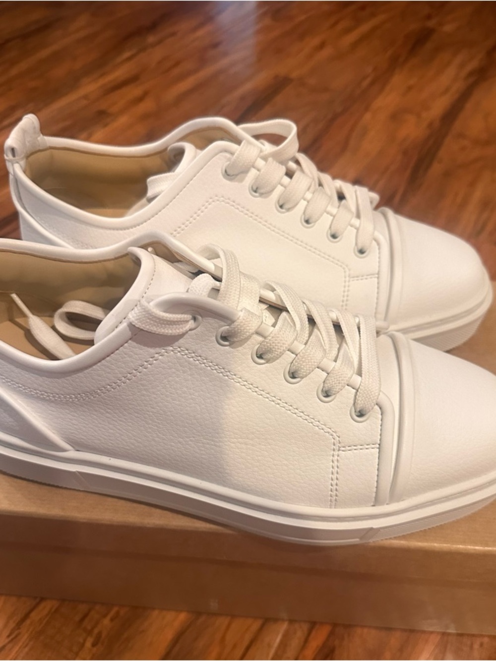 Men's White Low-Top Leather-Style Sneakers